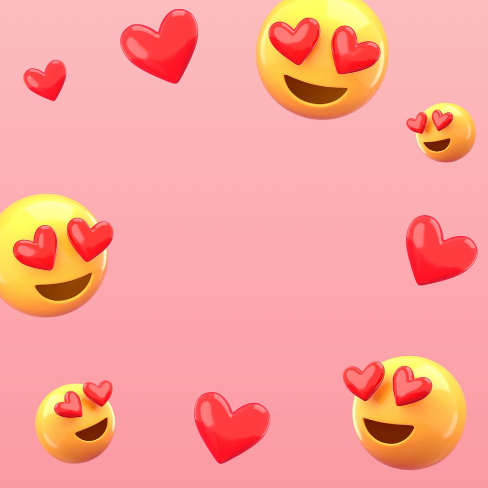 Heart eyes emoticons pink background 3D frame design