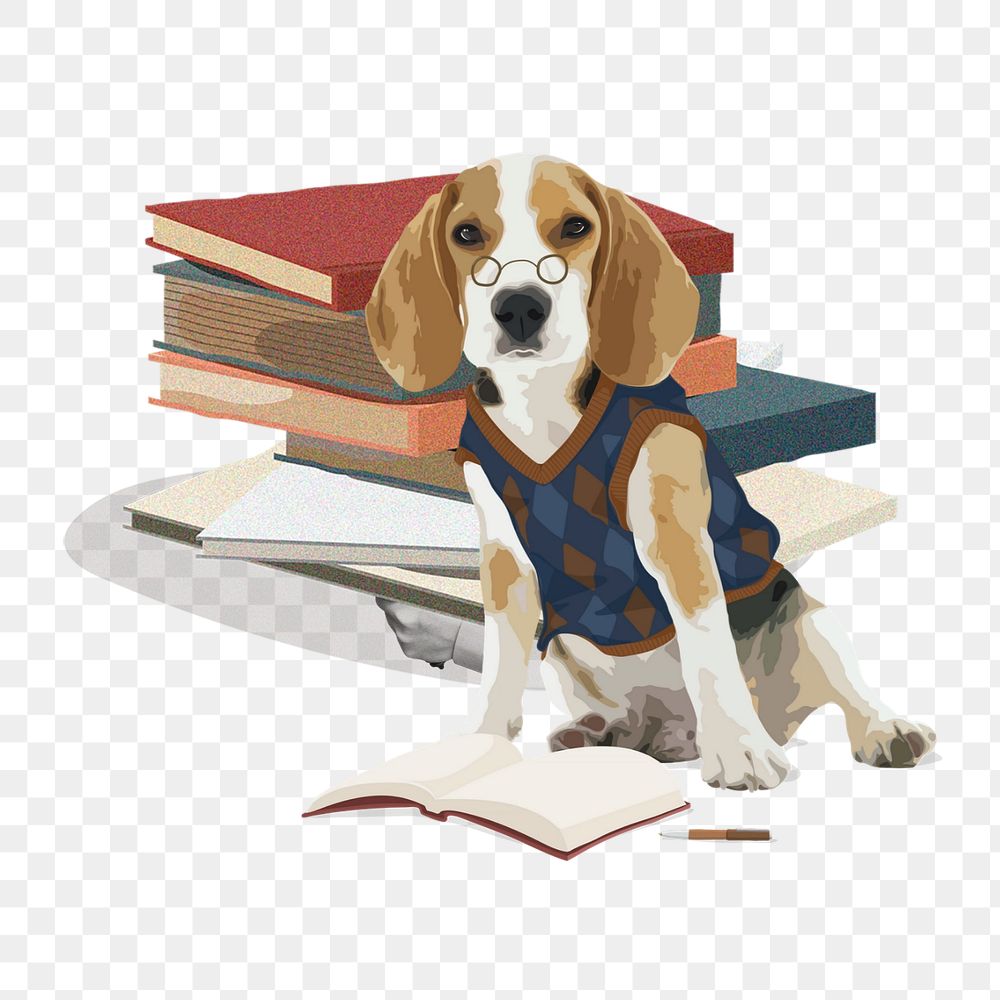 Nerdy beagle dog, education collage element