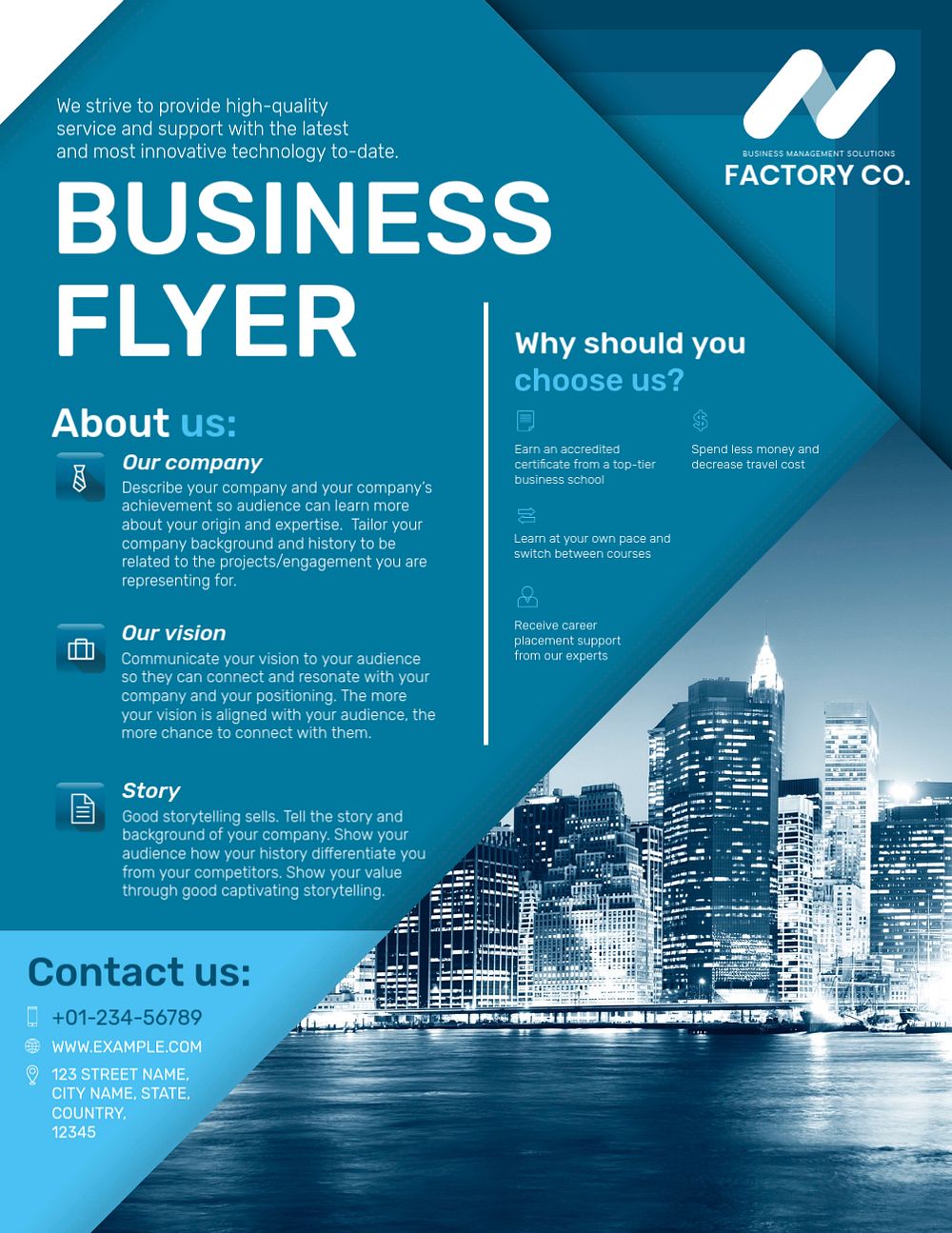 Blue modern business flyer template, editable design