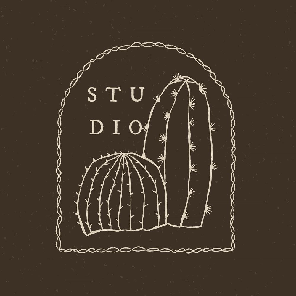 Retro cactus studio logo template, editable design 