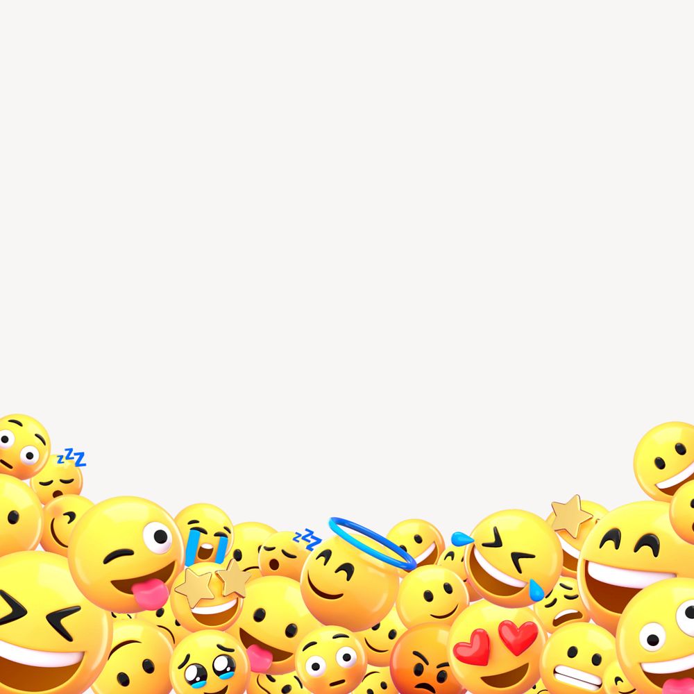 Cute emoticons border background, 3D rendering, editable design