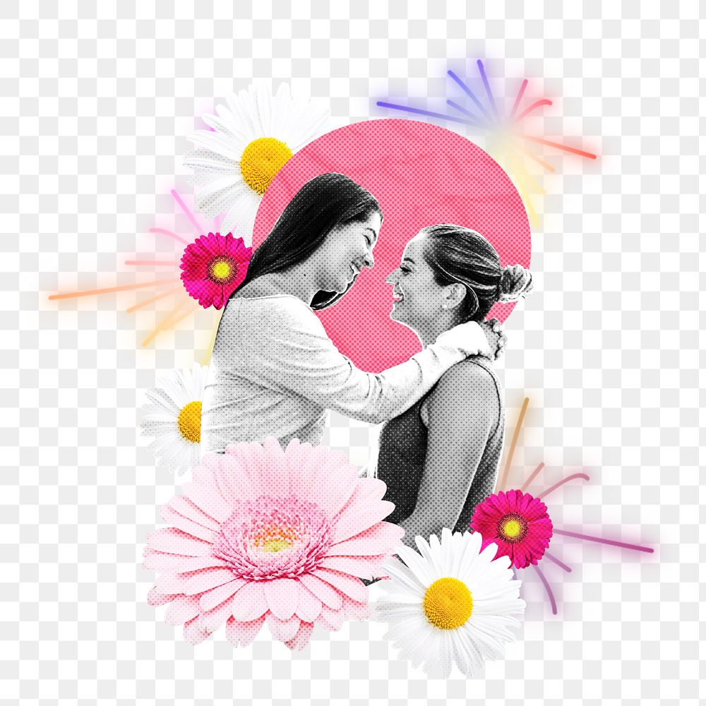 Floral lesbian couple collage element