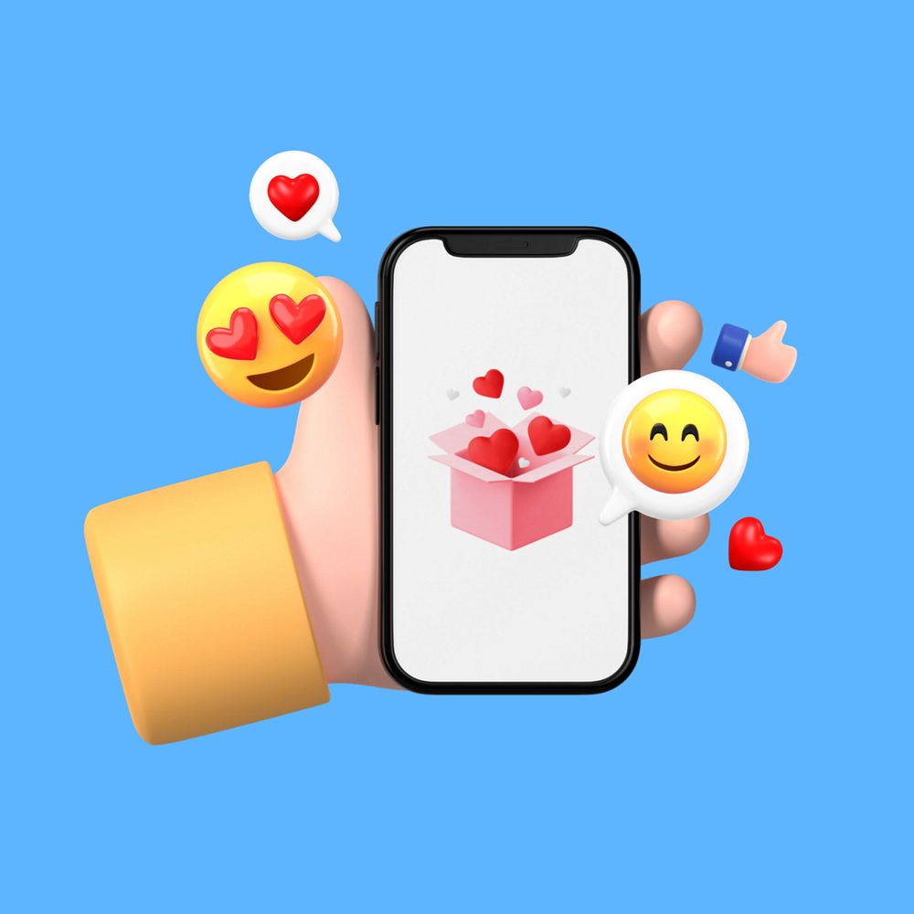 3D love reaction, social media illustration