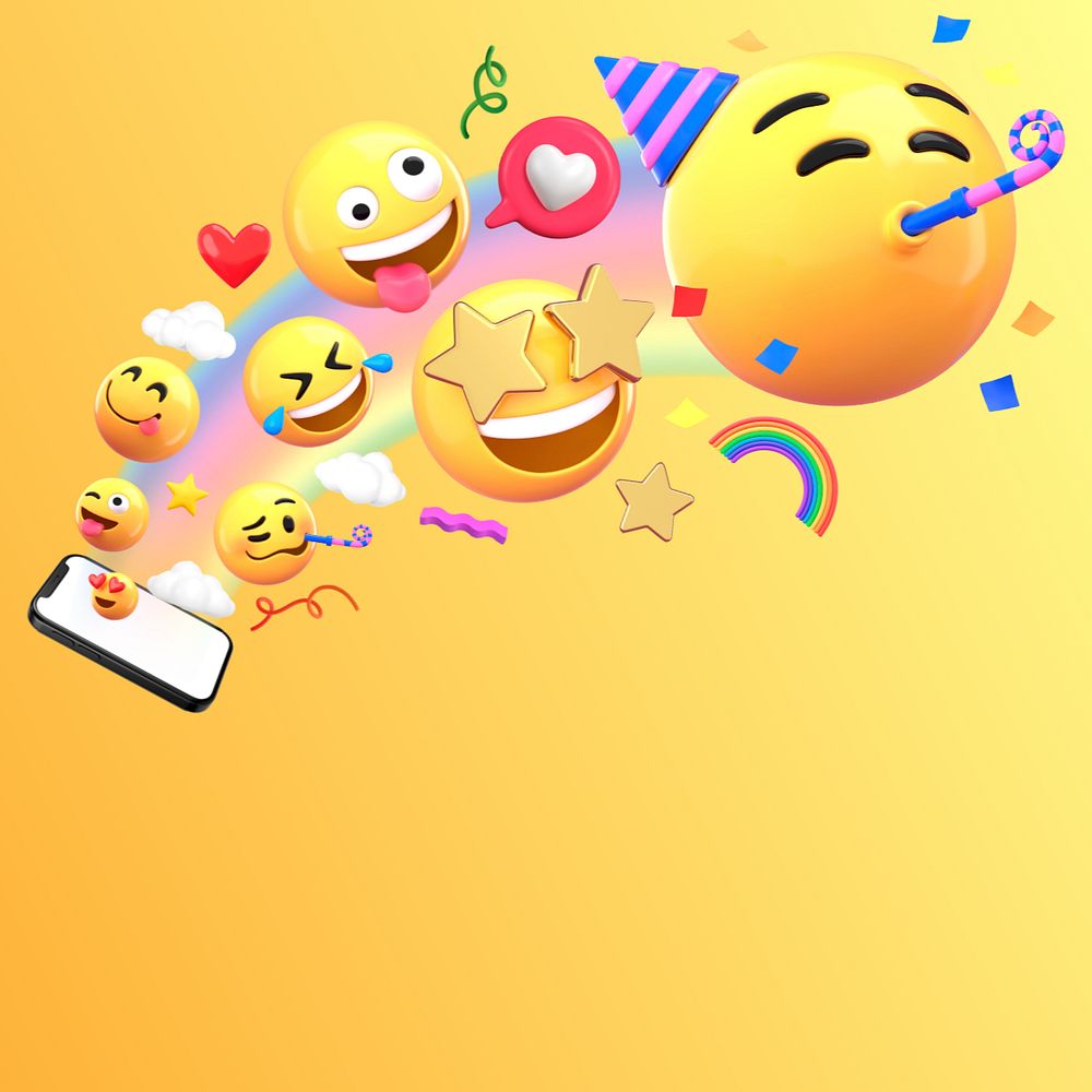 Cute 3D emoticons background, bursting out of a phone