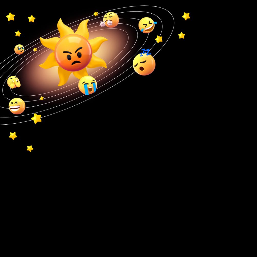 Emoticon solar system background, 3D rendering, editable design