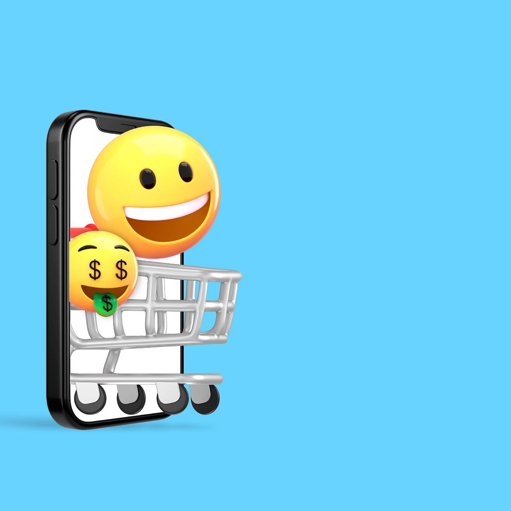 3D online shopping background, emoticons illustration