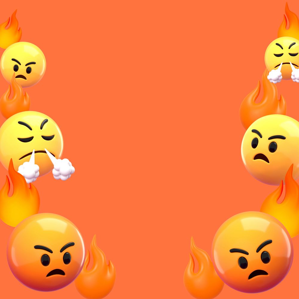 Angry emoticon border background, 3D rendering, editable design