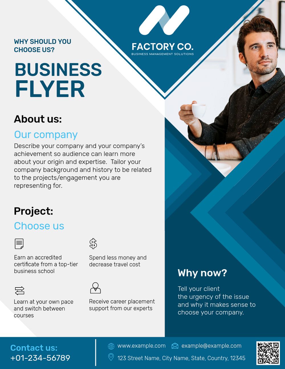 Blue modern business flyer template, editable design