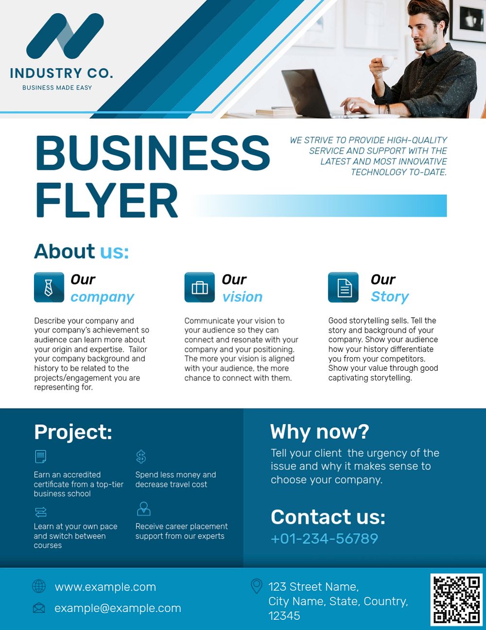 Blue modern business flyer template, editable design