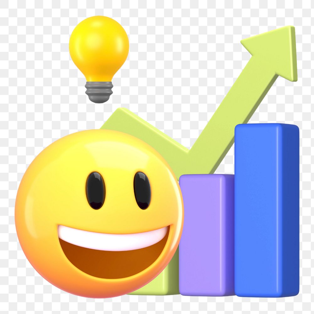 Growing business emoticon, 3D rendering graphic, editable design