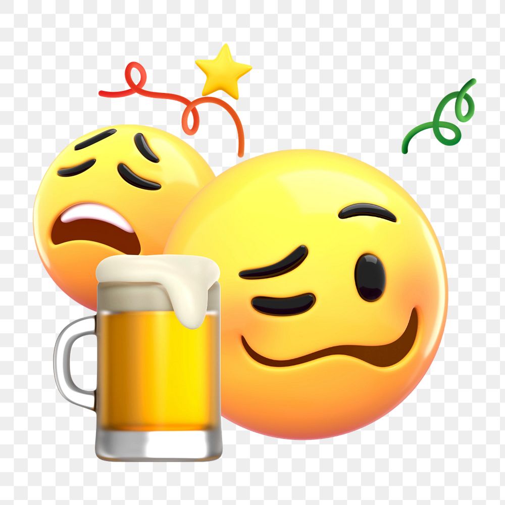 3D drunk emoticons element, editable drinking illustration