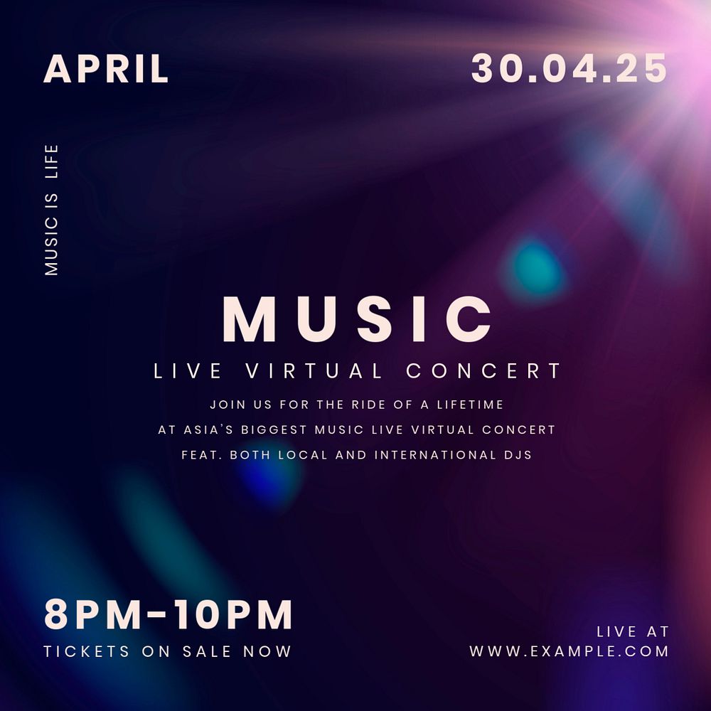 Virtual concert Instagram post template, editable design