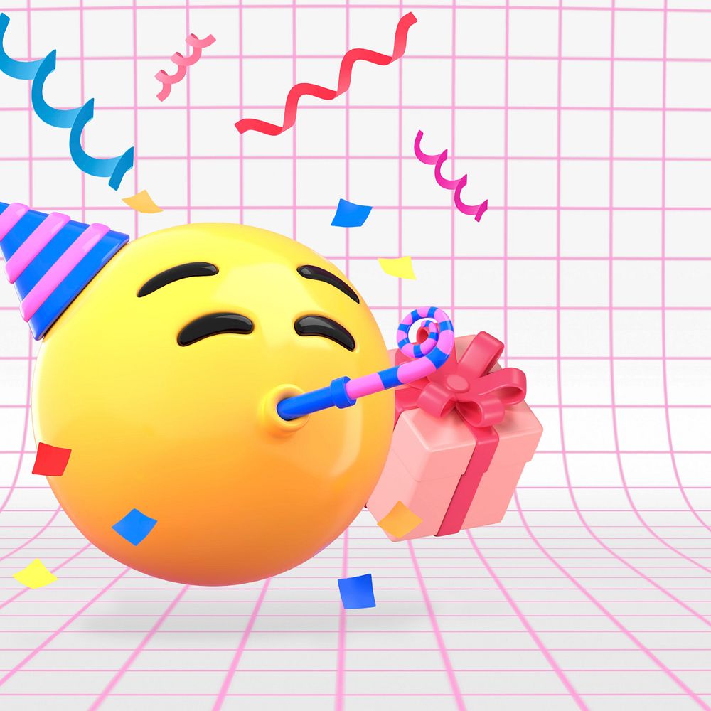 3D party emoticons, birthday celebration illustration