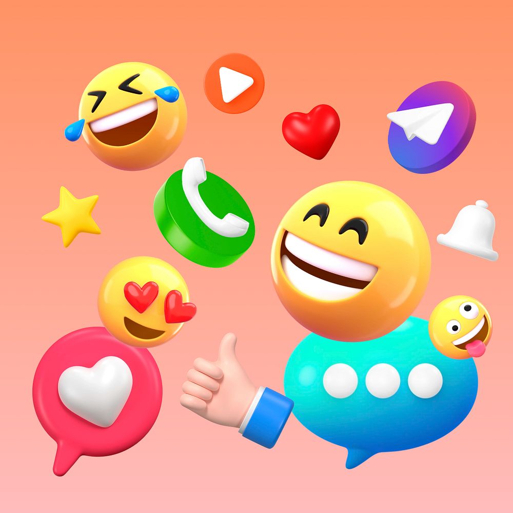 Social media emoticons, 3D rendering graphics, editable design