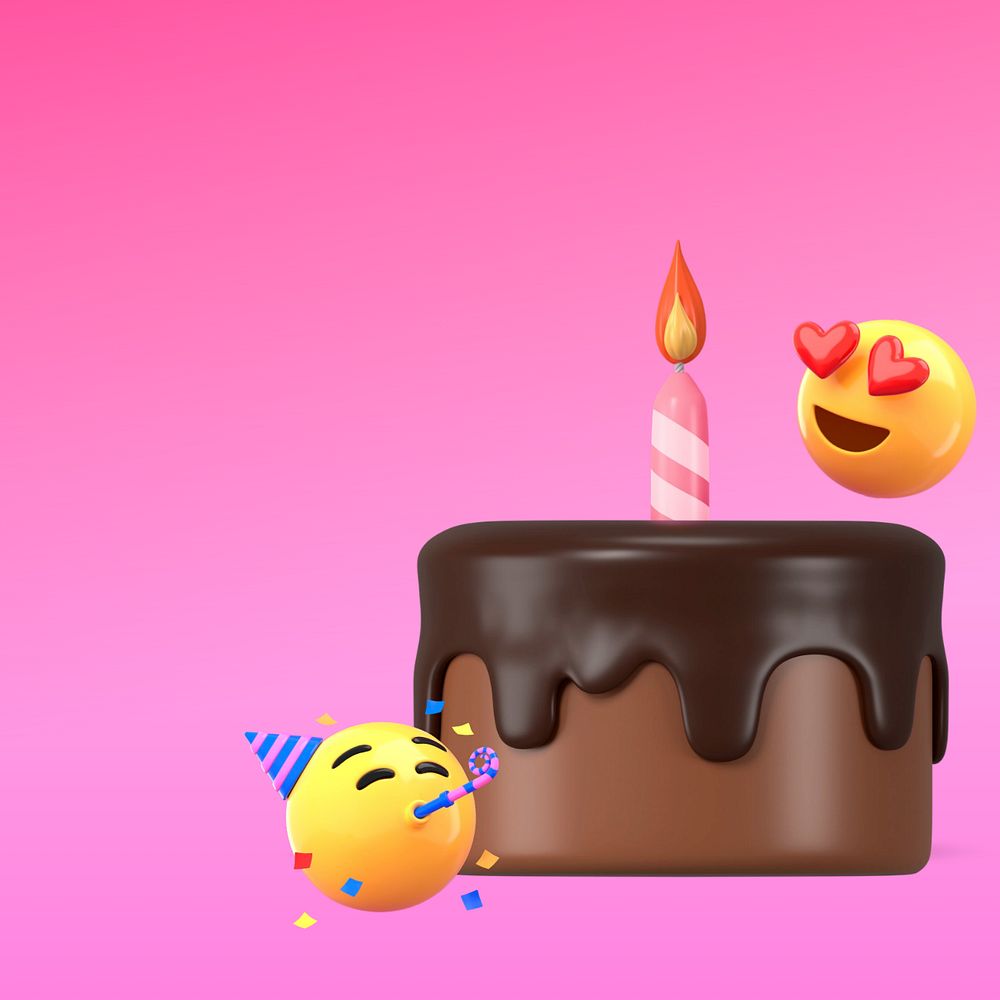 3D birthday cake background, 3D emoticon graphics