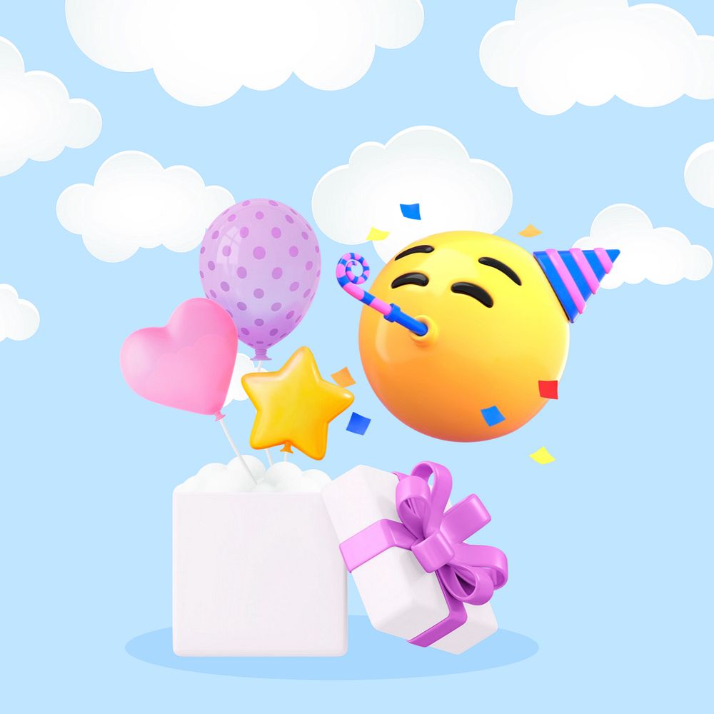 Birthday party emoticon, blue 3D design