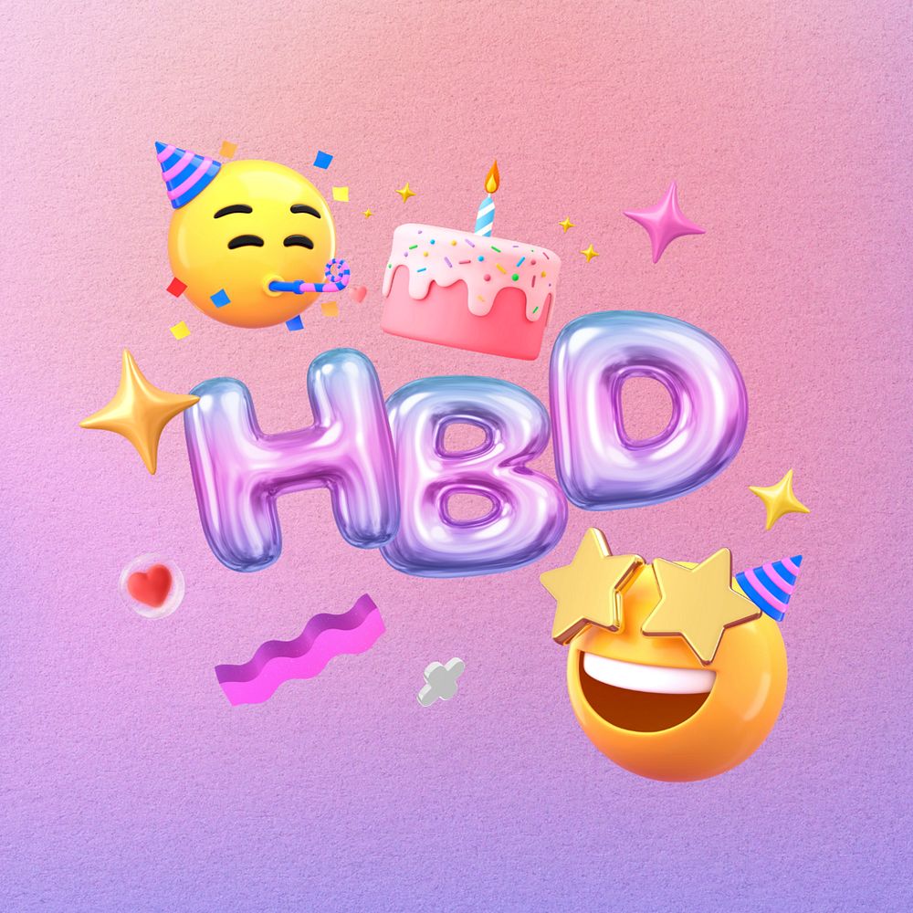 3D HBD party emoticons, birthday celebration illustration