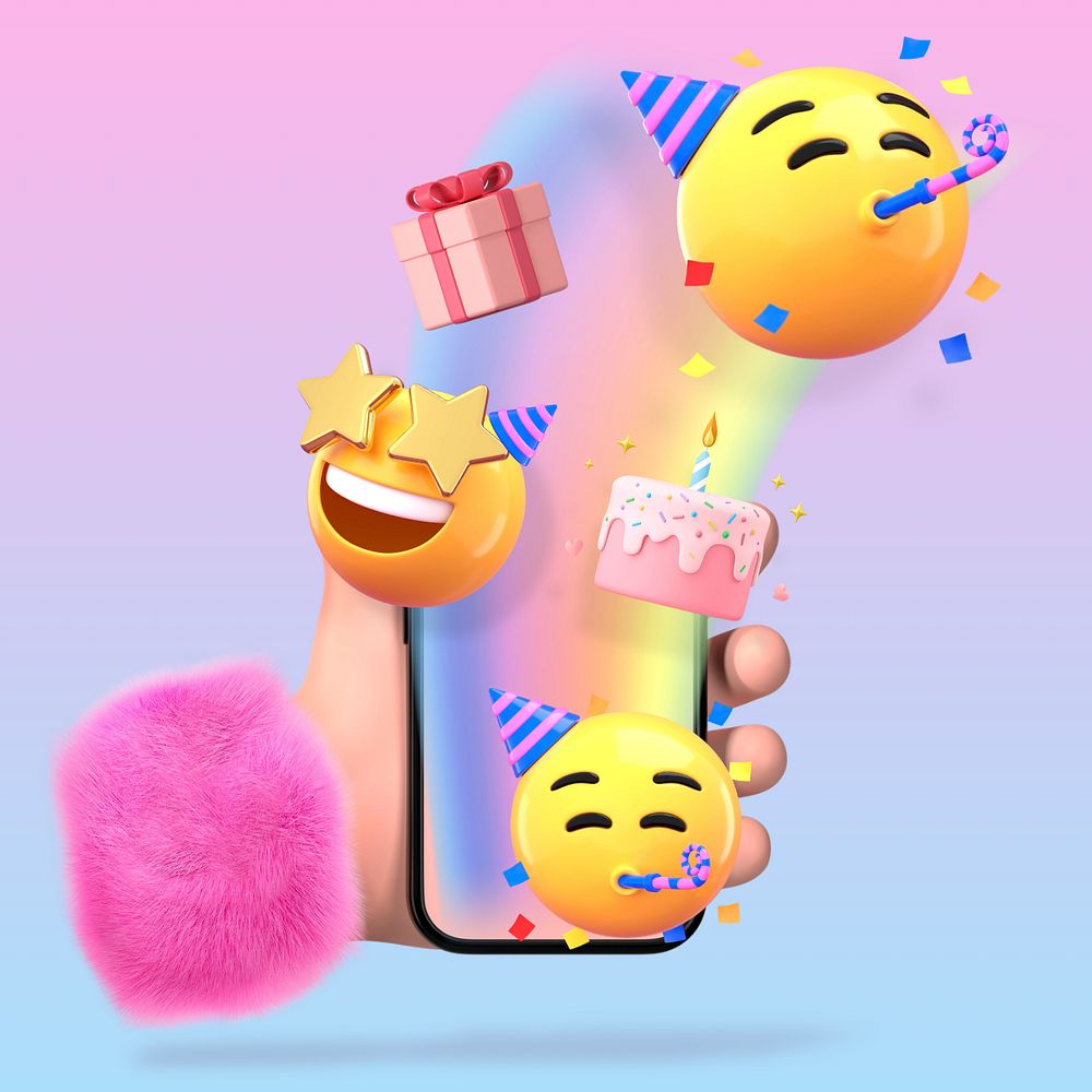 3D party emoticon, birthday celebration illustration