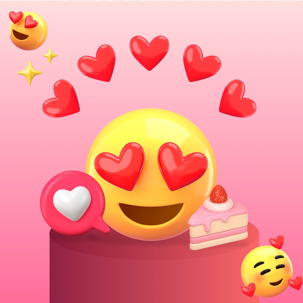 3D heart-eyes emoticon, food lover illustration