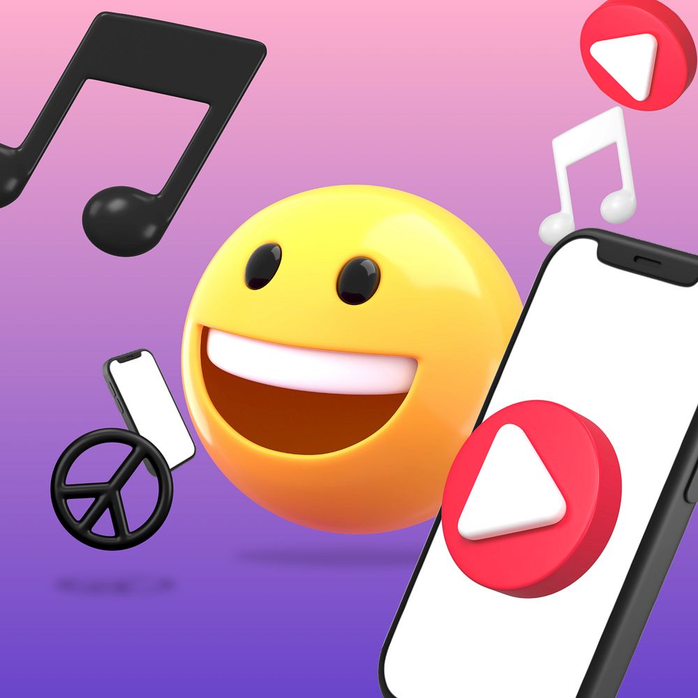 3D emoticon enjoy music illustration