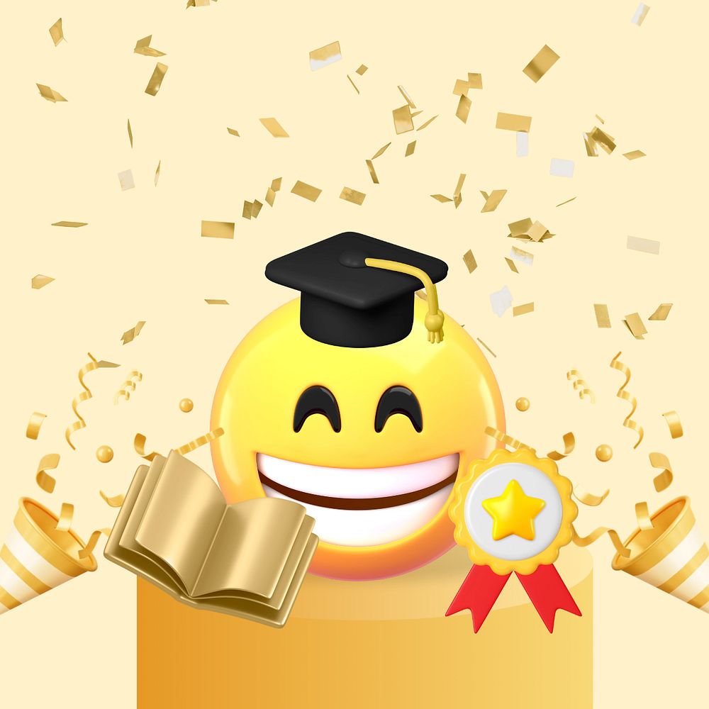 3D graduation emoticon, education illustration