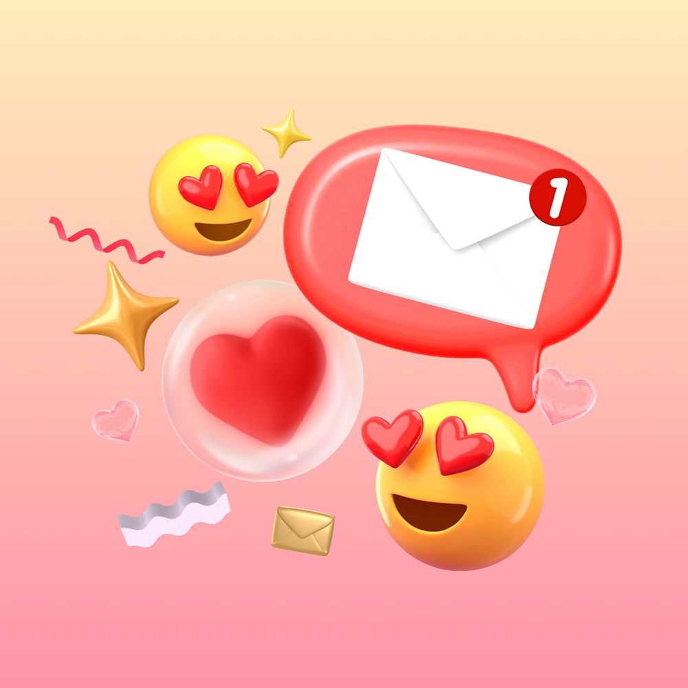 3D love message notification, emoticon illustration