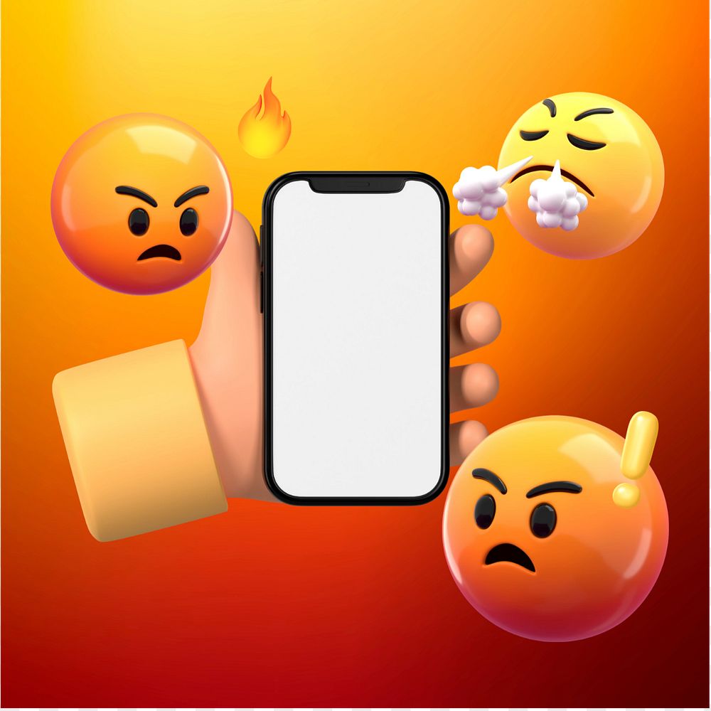 Angry emoticons, blank phone screen, editable design