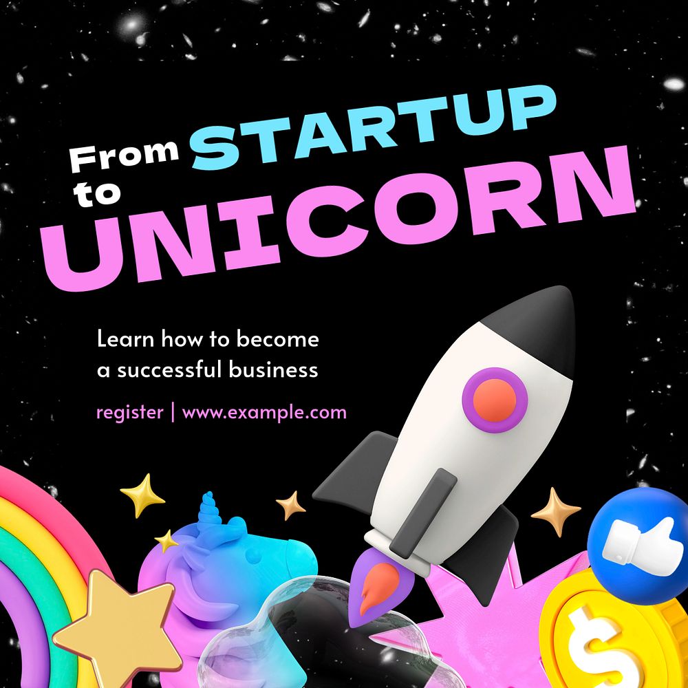 Startup unicorn Instagram post template, editable design