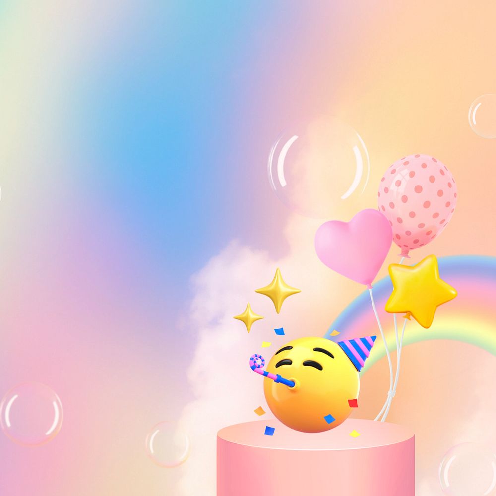 Birthday celebration emoticon background, 3D pastel design