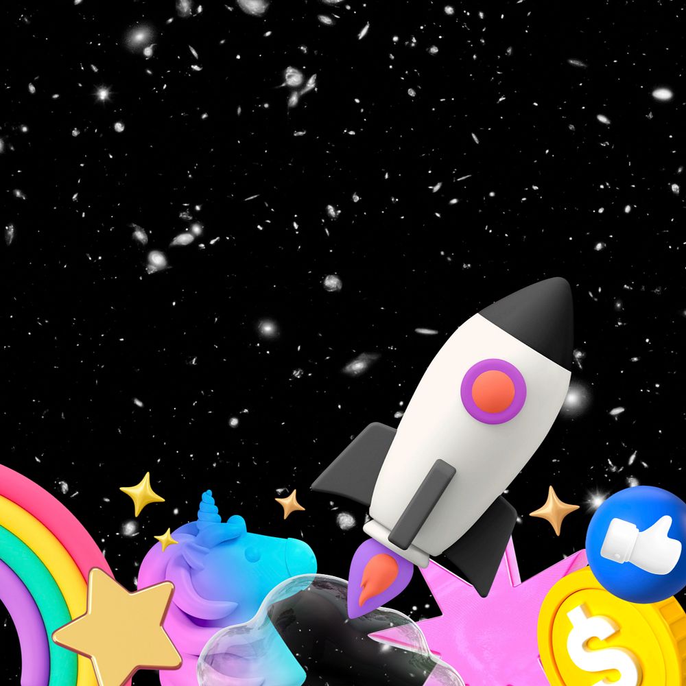 3D space rocket background, black galaxy graphic, editable design