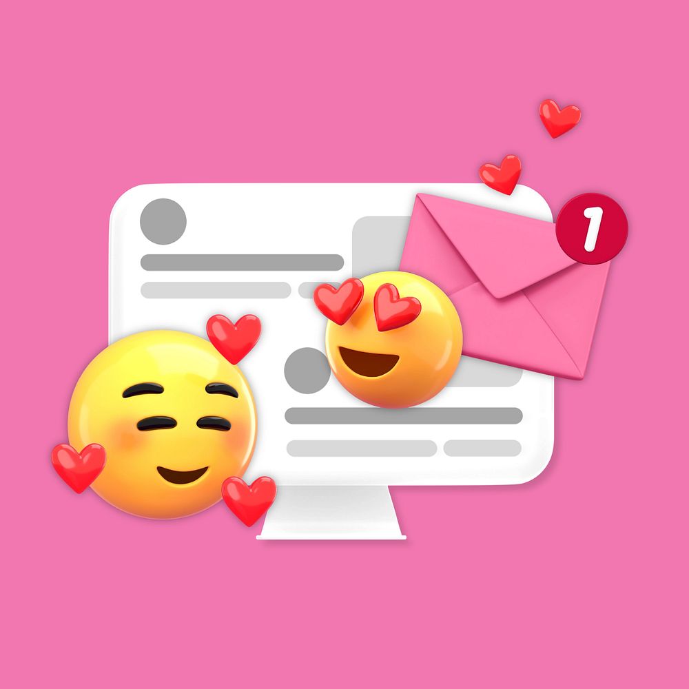 3D love emoticon, message notification illustration