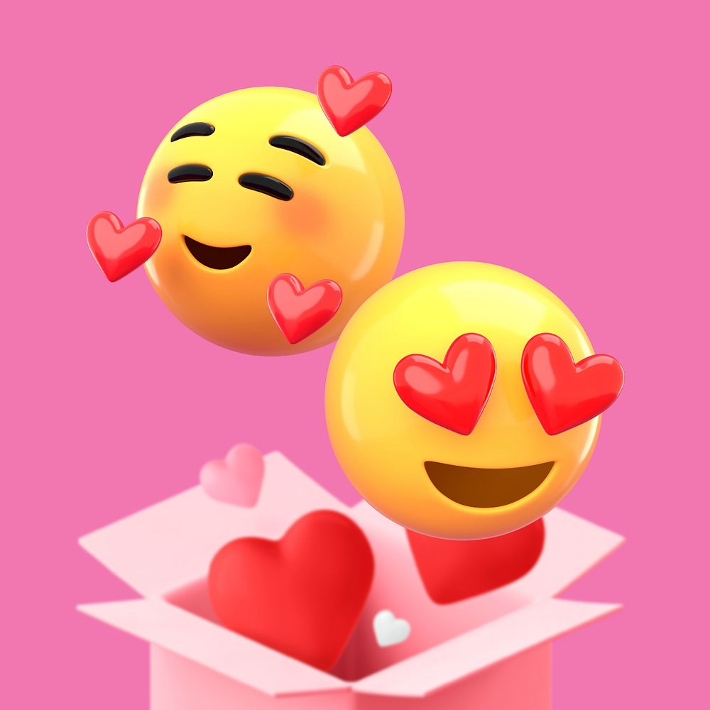 Valentine's Day emoticons, pink 3D design