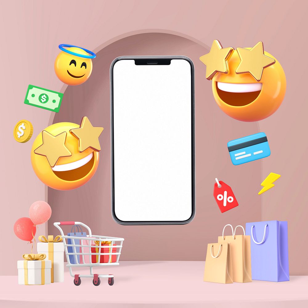 3D shopping emoticon, online business illustration