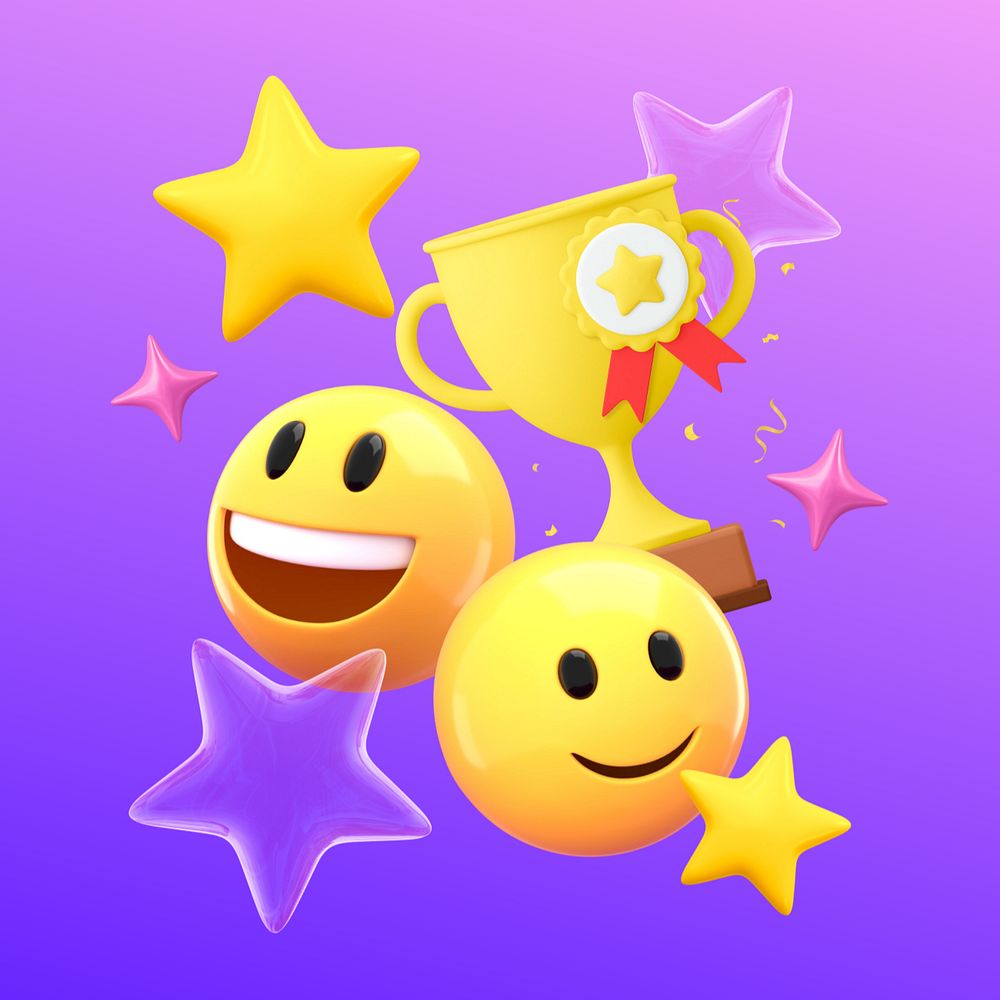 3D trophy emoticon, trophy illustration