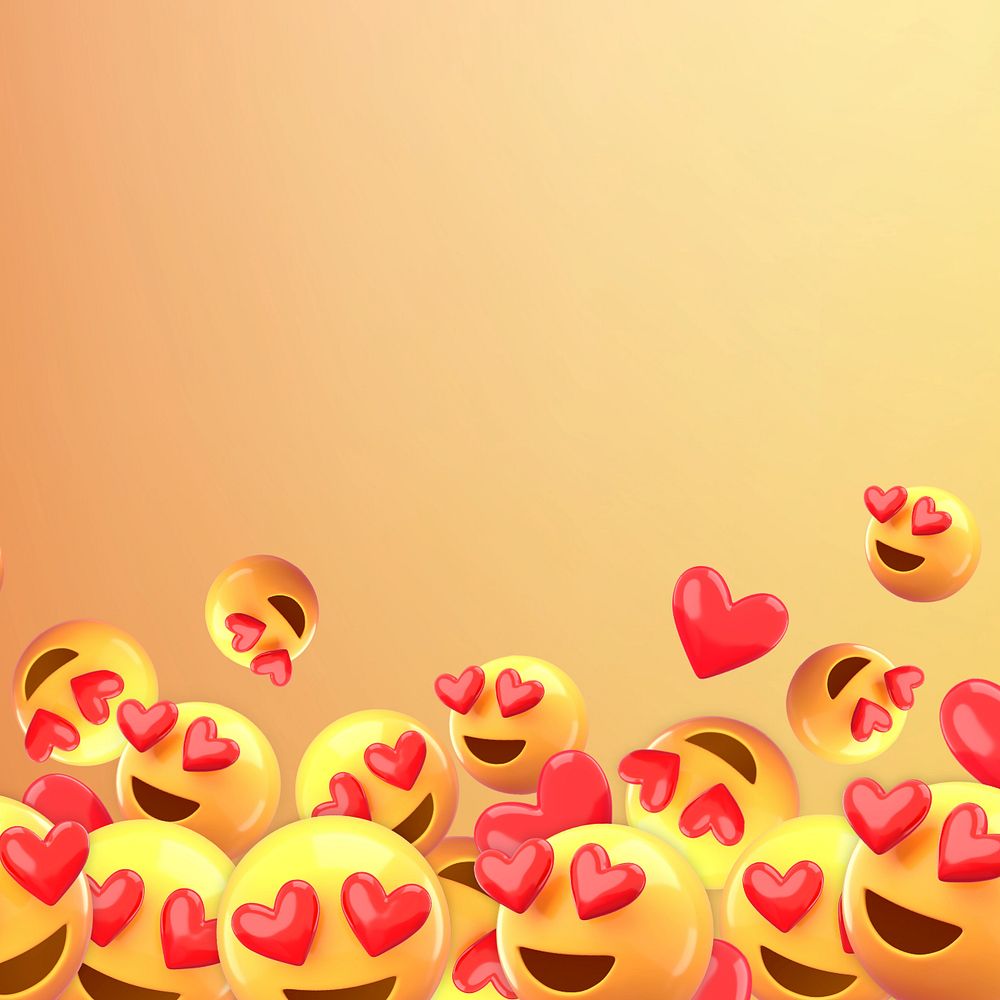 Heart eyes emoticon background, 3D yellow border