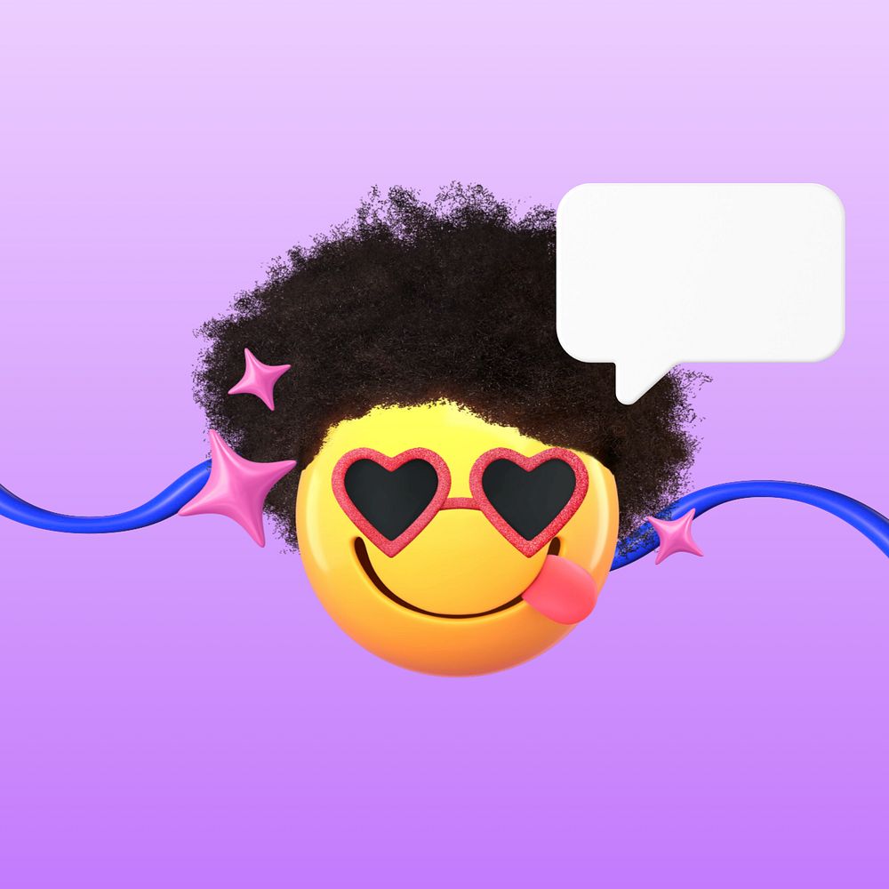 Afro-head emoticon, 3D social media graphic, editable design