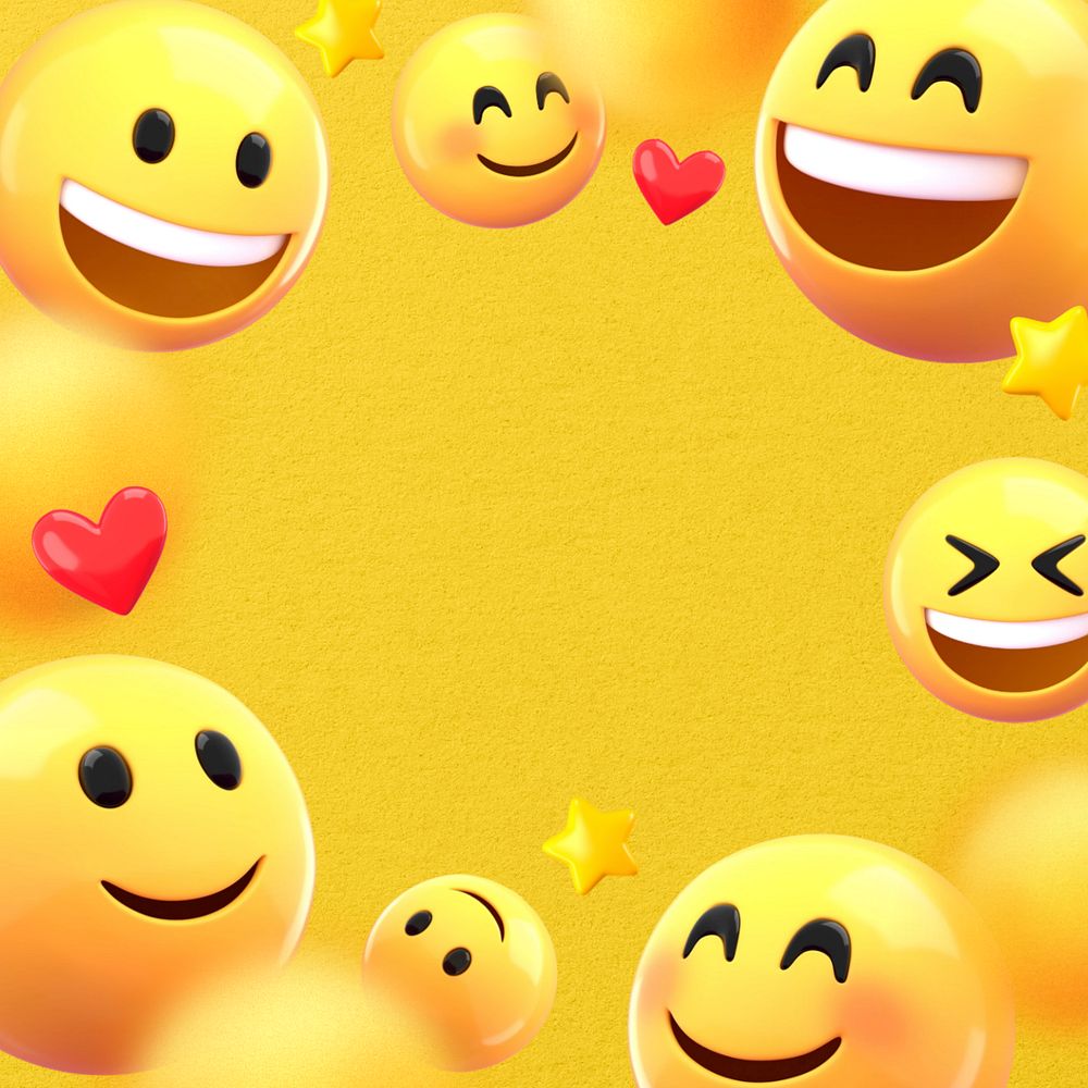 Cute emoticons frame background, 3D yellow design