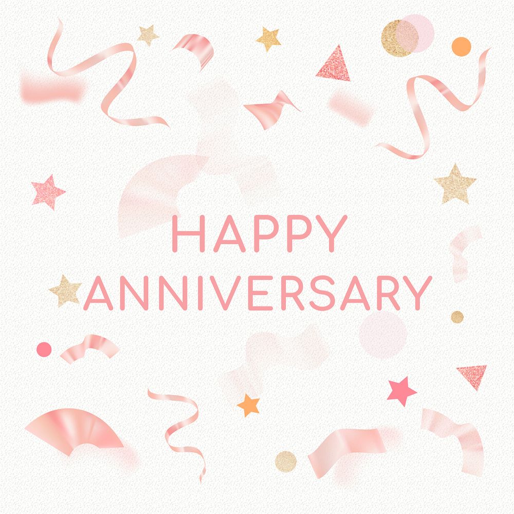 Happy anniversary Instagram post template, editable colorful ribbons with confetti