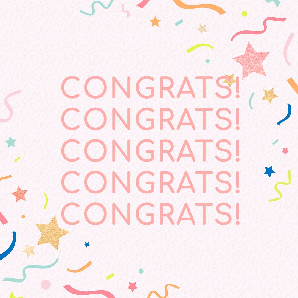 Pink congratulations Instagram post template, editable celebration message with ribbons