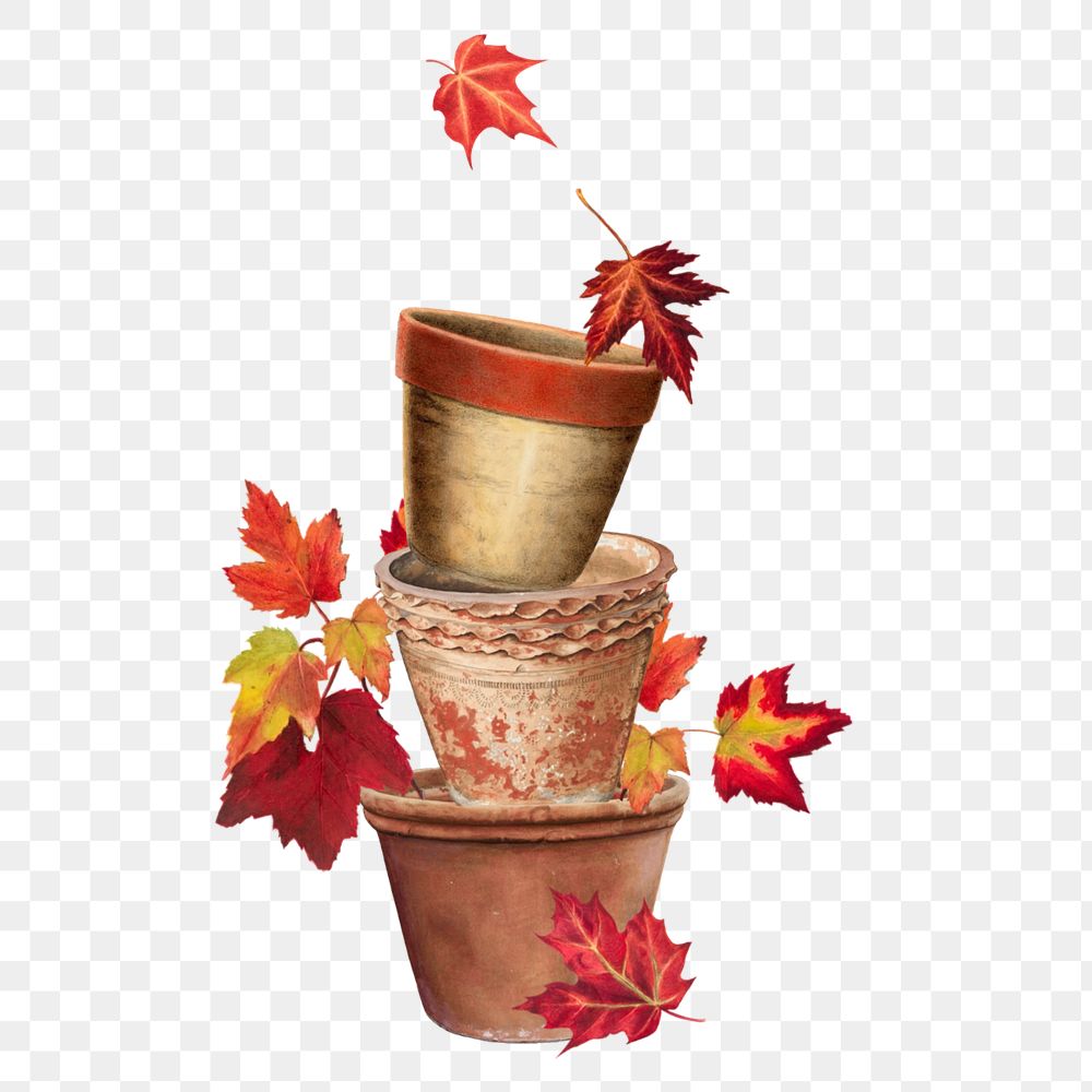 Autumn pots collage element, aesthetic design