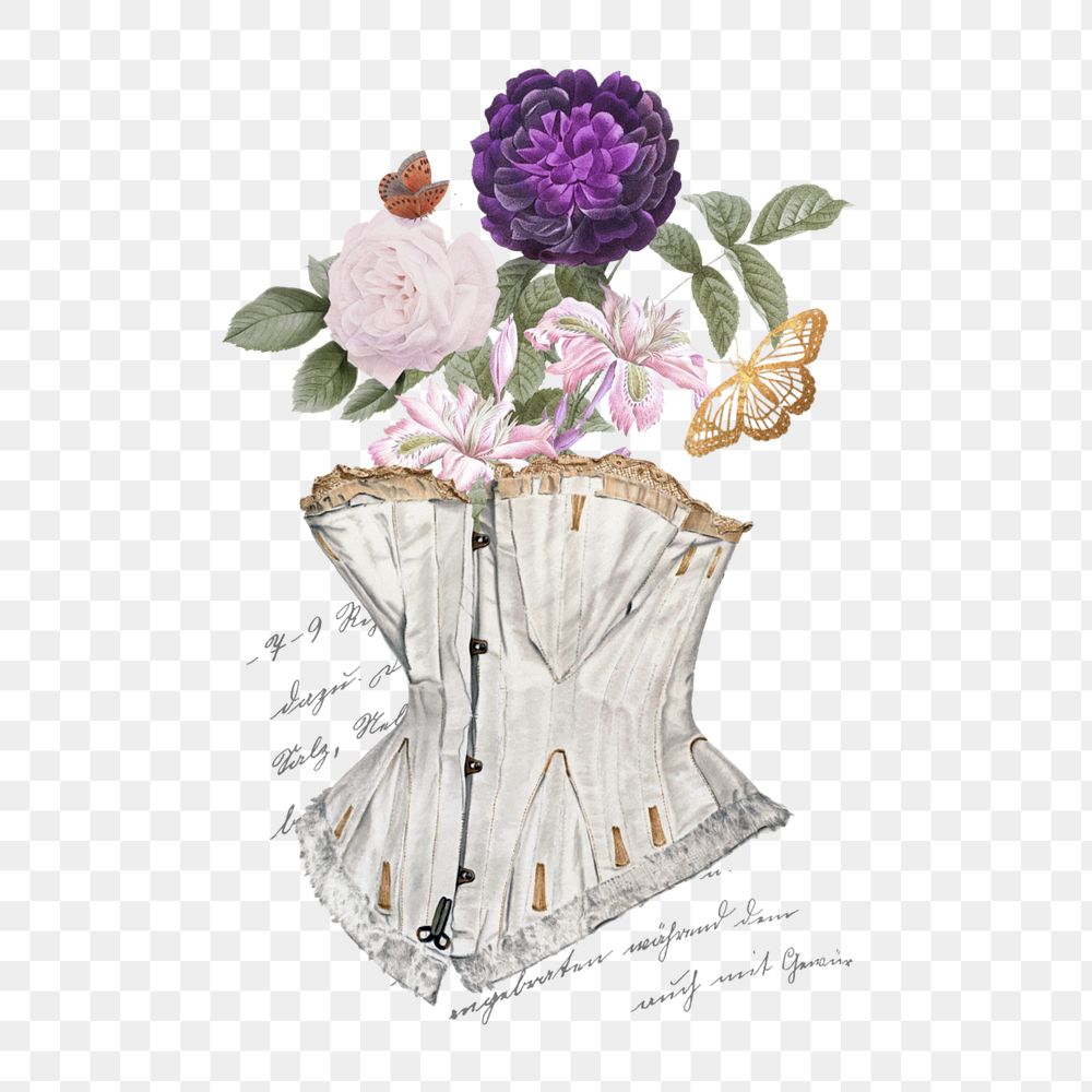 Floral corset, aesthetic feminine vintage illustration