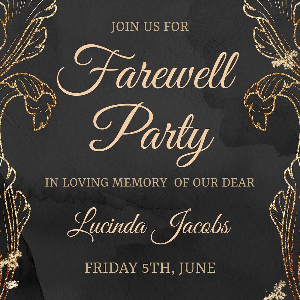 Farewell party Instagram post template, editable floral dark brown design