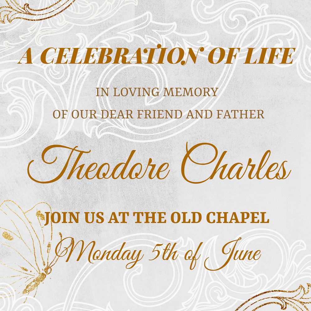 Funeral invitation Instagram post template, editable floral design