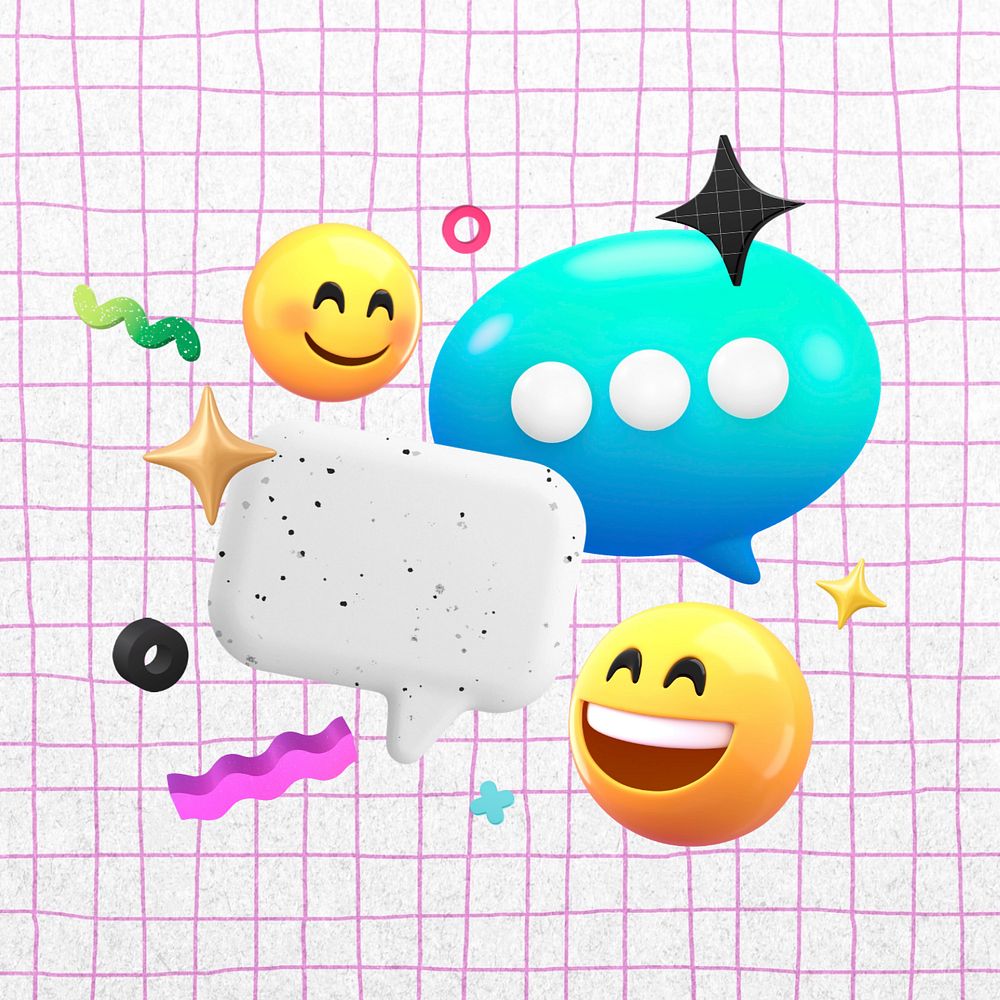 3D texting emoticons, pink grid, editable design