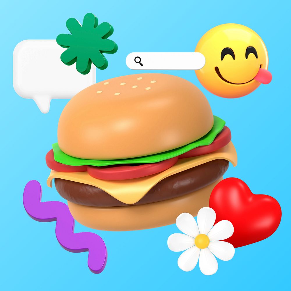 3D hamburger searching, editable food remix illustration