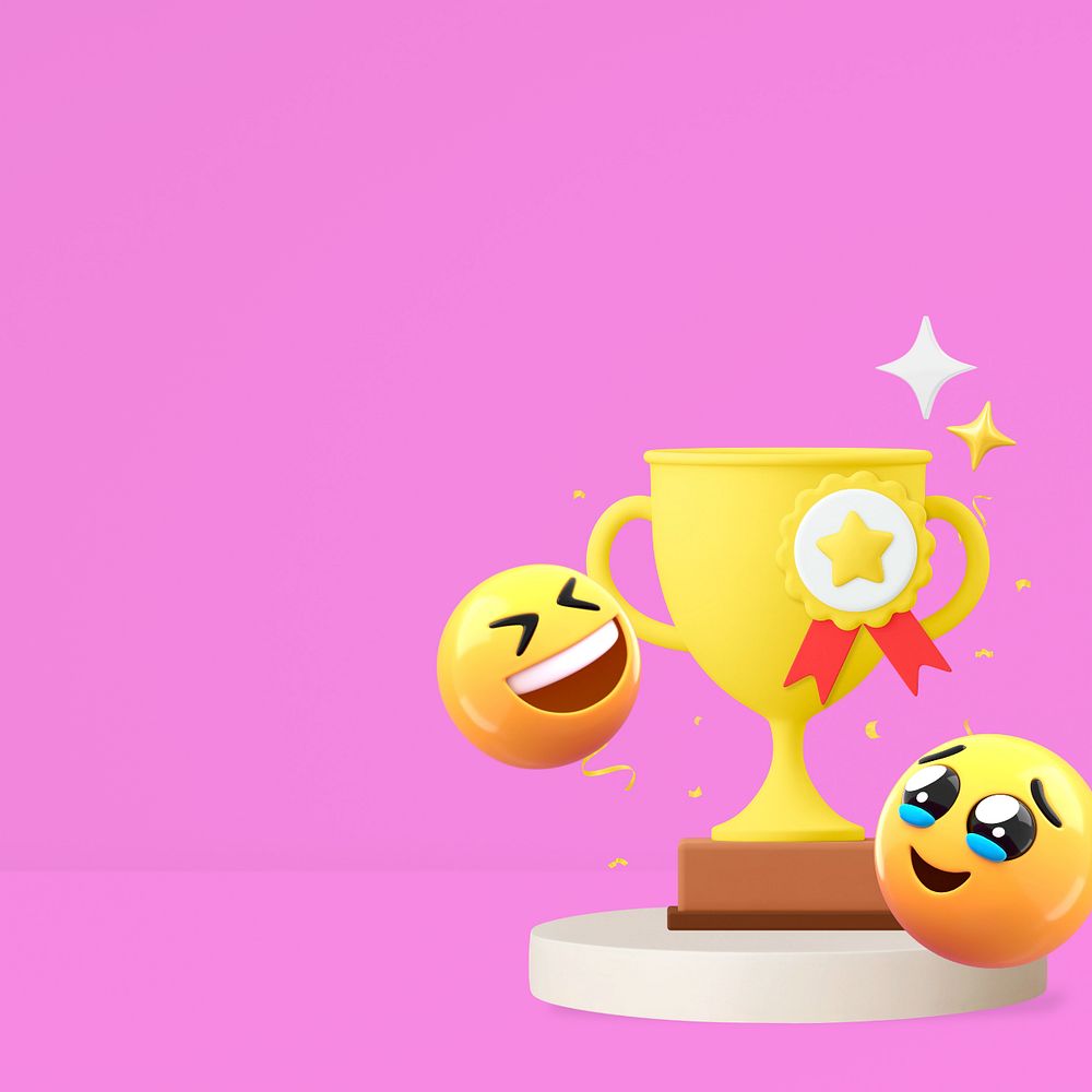 3D trophy emoticon background, trophy illustration