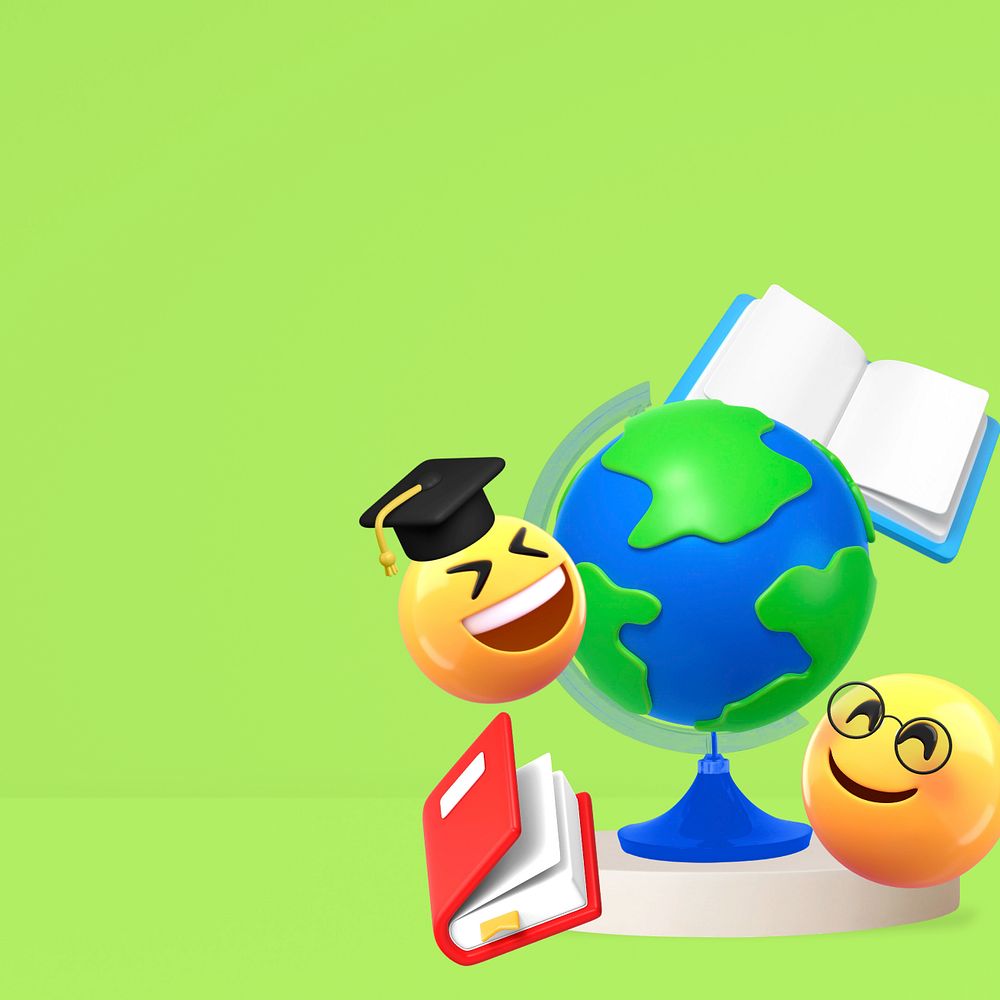 3D education emoticons background, green design