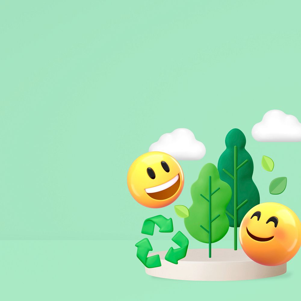 3D environment emoticons background, green design 