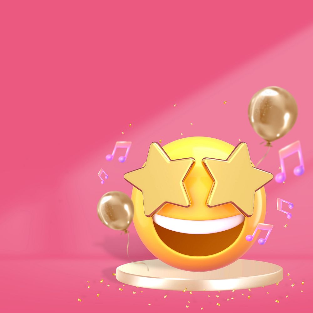 3D star eyes emoticon background, party illustration