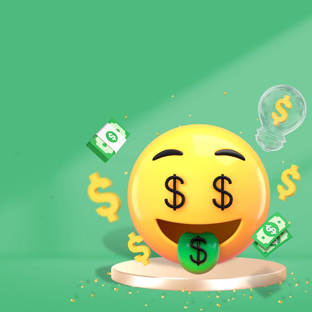 Money-mouth face emoticon background, finance concept, editable design